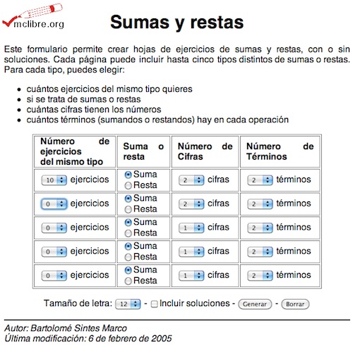 Generar Una Hoja De Sumas Y Restas Infancia Digital